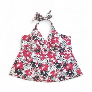 NWT Catalina Floral Halter Tankini Top - Red, White and Black sz 3X (22-24W)
